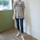 Letter-embroidered Stripe-layered Pullover