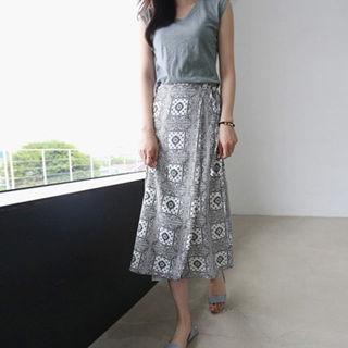 Patterned Wrap Maxi Skirt