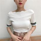 Striped Scallop Trim Short Sleeve Knit T-shirt