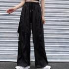 High-waist Letter Embroidered Zip Pants