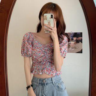 Floral Short Sleeve V-neck Blouse
