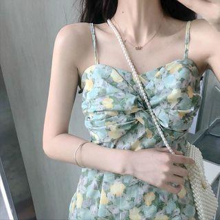 Spaghetti-strap Floral Print Mermaid Chiffon Dress