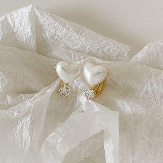 Heart Faux Pearl Rhinestone Dangle Earring 1 Pair - Heart Faux Pearl Rhinestone Dangle Earring - Off-white - One Size