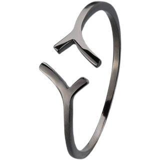 Geometric Sterling Silver Open Ring Black - One Size