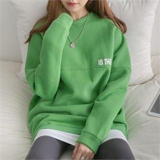 Letter Embossed Fleece Lined Sweatshirt