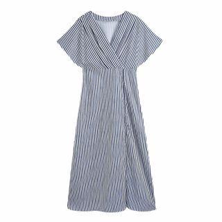 V-neck Striped Midi A-line Dress