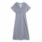 V-neck Striped Midi A-line Dress