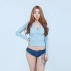 Button-trim V-neck Top