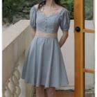 Short-sleeve Square-neck Lace Panel Dress