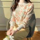 Bishop-sleeve Rosette Blouson Top