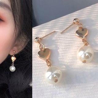 Heart Alloy Faux Pearl Dangle Earring 1 Pair - 0842a - Earring - Gold - One Size
