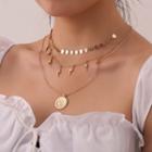 Alloy Disc & Lightning Pendant Layered Choker Necklace