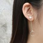 925 Sterling Silver Faux Pearl Hoop Dangle Earring Platinum - One Size