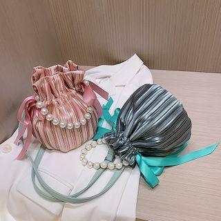 Faux Pearl Pleated Bucket Bag