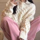 Plain Sweater / Corduroy Straight Leg Pants / Set