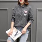 Long-sleeve Mouse Applique Patterned Shirt