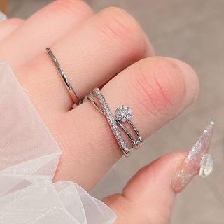 Rhinestone Twisted Open Ring 1 Pc - Silver - One Size