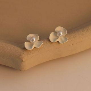 Heart Flower Earring 1 Pair - White - One Size