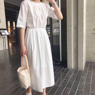 Elbow-sleeve Ribbon Back Midi Dress