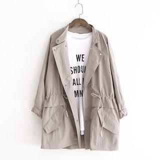 Drawstring Waist Double-breasted Jacket
