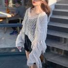 Perforated Fringed Knit Top