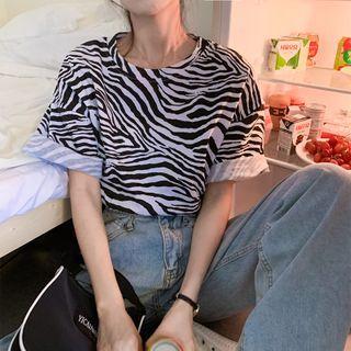 Zebra Print Short-sleeve T-shirt White - One Size
