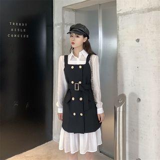 Plain Long-sleeve Shirtdress / Slim-fit Sleeveless Top