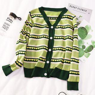 Heart Jacquard Cardigan Green - One Size