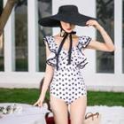 Cap-sleeve Dotted Swimsuit