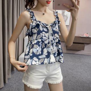 Tasseled Printed Tank Top