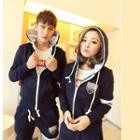 Couple Matching Patch Embroidered Hooded Zip Jacket
