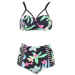 Floral Print Lattice Bikini