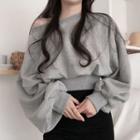 Cropped Lantern-sleeve Pullover Gray - One Size