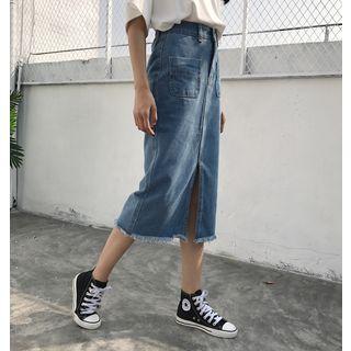 Pocketed Denim Midi Skirt