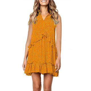 Dotted Sleeveless V-neck Mini A-line Dress