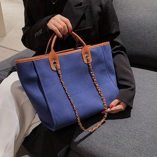 Chain Contrast Trim Tote Bag