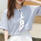 Ribbon Accent Short-sleeve Round Neck Top