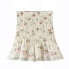 Floral Print Smocked Mini A-line Skirt
