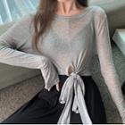 Long-sleeve Crinkled T-shirt / Wide-leg Pants