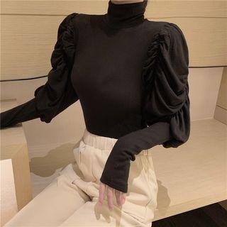 Turtleneck Lantern-sleeve T-shirt