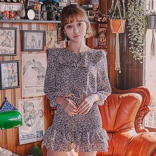 Capelet Tube-hem Floral Mini Dress