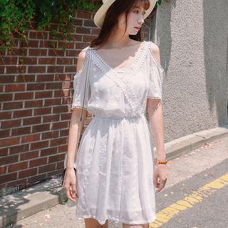 Short-sleeve Cold Shoulder A-line Mini Chiffon Dress