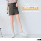 Belted Waist Fray Hem Mini Pencil Skirt
