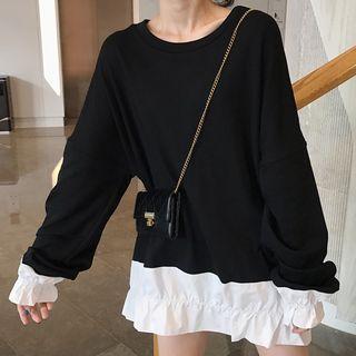 Mock Two-piece Ruffled Sweatshirt Dress Black & White - One Size