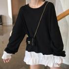 Mock Two-piece Ruffled Sweatshirt Dress Black & White - One Size