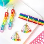 Rainbow Chain Earring / Safety Pin Fringed Earring