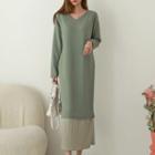 Pleat-hem Long T-shirt Dress