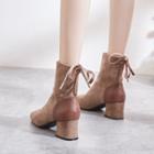 Faux Suede Block Heel Bow-back Short Boots
