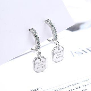 Rhinestone Alloy Tag Dangle Earring