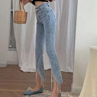 Rhinestone Fringe Boot Cut Jeans